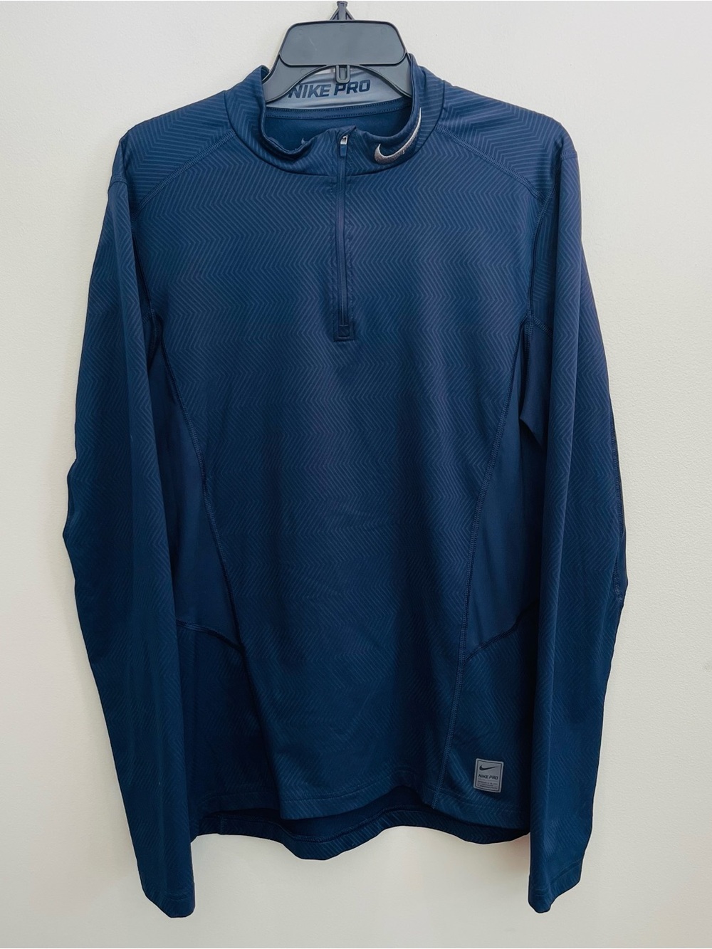 Nike Pro Dri-Fit Long Sleeve Top Mens L Navy blue Quarter-Zip Performance Top